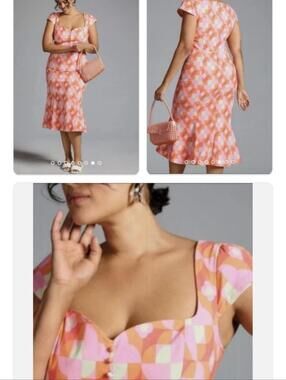 Anthropologie Pink & Orange Geometric Midi Dress